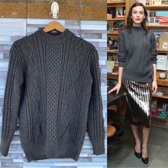 Marc Jacobs Aran Knit Wool Sweater Charcoal Chunky Cable...